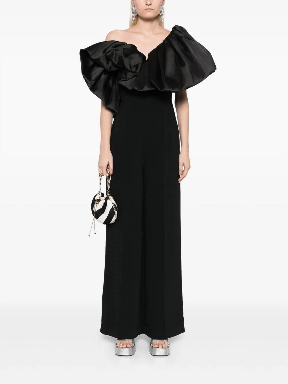 NEW SOLACE LONDON perla ruffle detail jumpsuit in black